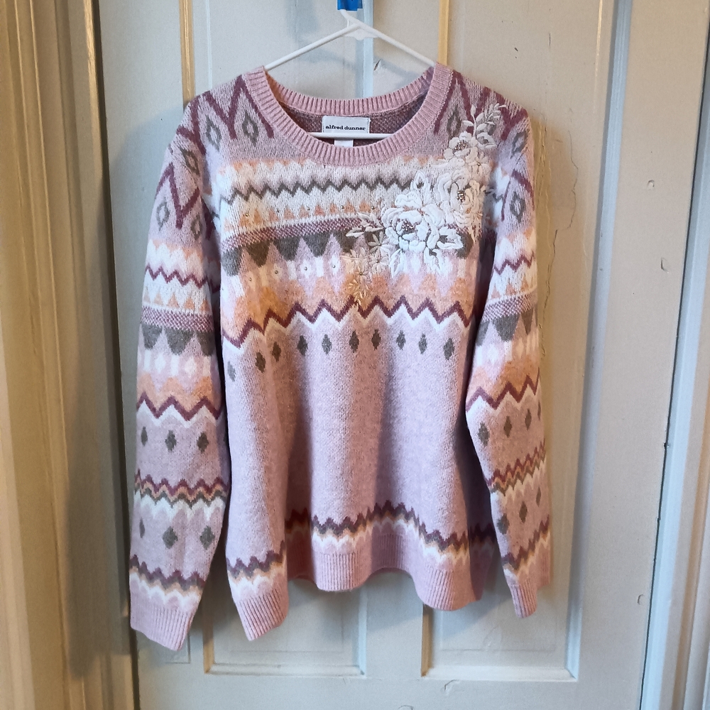 Alfred Dunner Pink Geometric Sweater